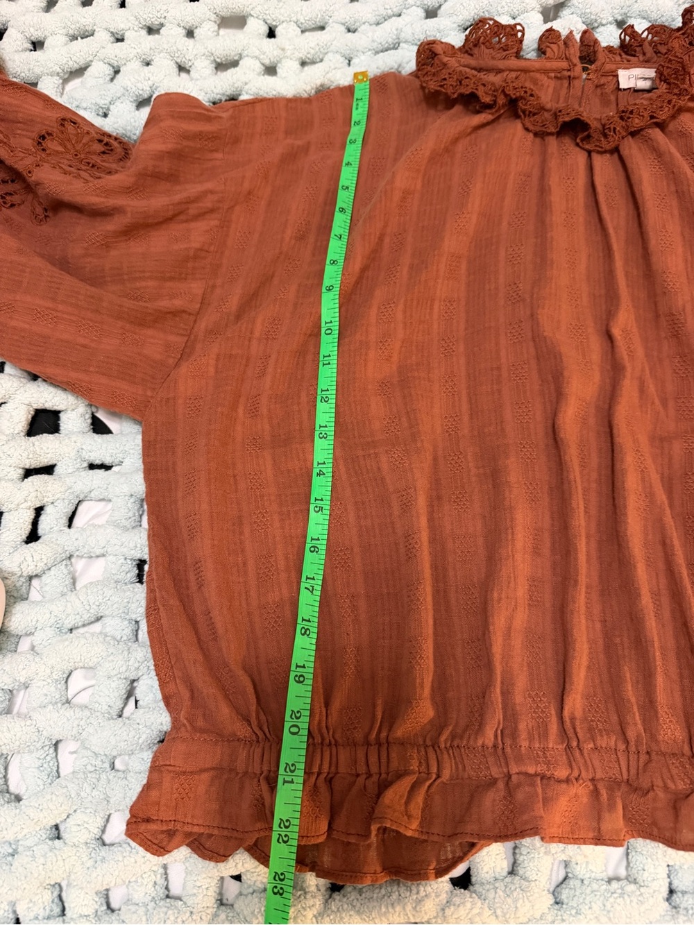 Anthropologie Pilcro Rust Brown Eyelet Peasant Blouse Size XL Boho, Cottagecore - Picture 13 of 16